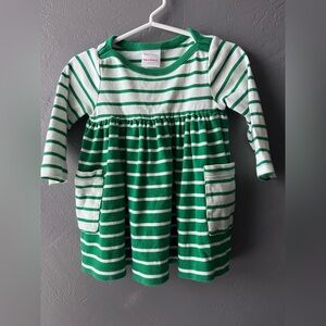 Hanna Anderson Green Stripped Dress 12-18m